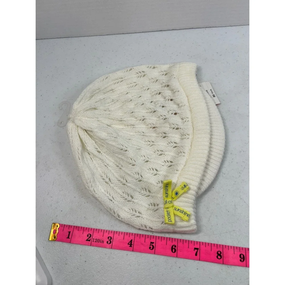 Gymboree Girls Ivory White Pointelle Knit Newsboy Hat Pocket Full of Sunshine L